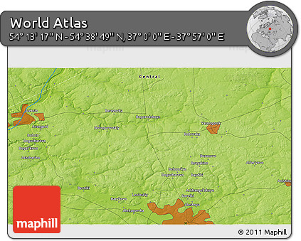Physical 3D Map of the Area around 54° 26' 3" N, 37° 28' 30" E