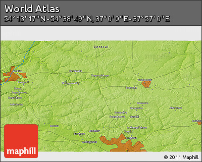 Physical 3D Map of the Area around 54° 26' 3" N, 37° 28' 30" E