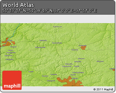 Physical 3D Map of the Area around 54° 26' 3" N, 37° 28' 30" E