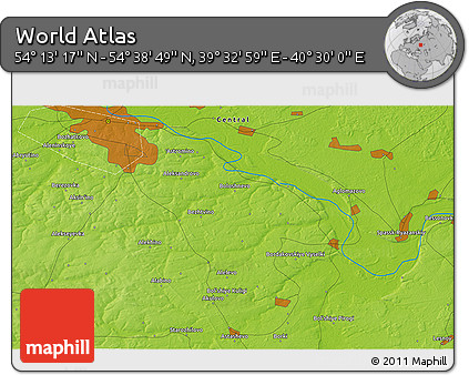 Physical 3D Map of the Area around 54° 26' 3" N, 40° 1' 29" E