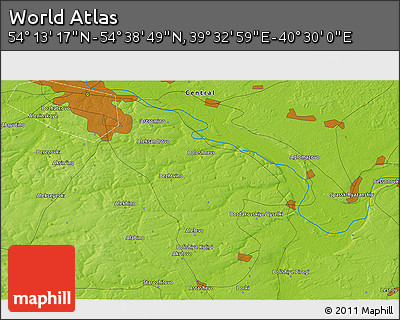 Physical 3D Map of the Area around 54° 26' 3" N, 40° 1' 29" E