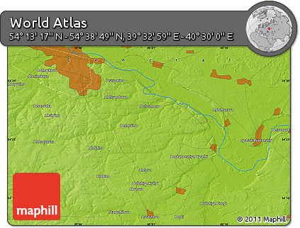 Physical Map of the Area around 54° 26' 3" N, 40° 1' 29" E