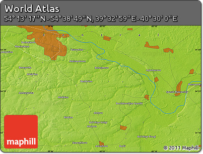 Physical Map of the Area around 54° 26' 3" N, 40° 1' 29" E