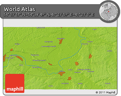 Physical 3D Map of the Area around 54° 26' 3" N, 40° 52' 30" E