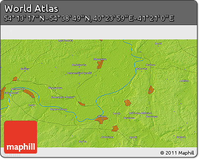 Physical 3D Map of the Area around 54° 26' 3" N, 40° 52' 30" E