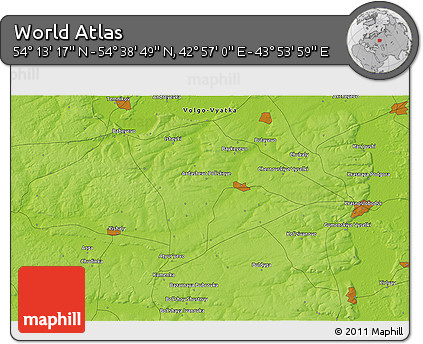 Physical 3D Map of the Area around 54° 26' 3" N, 43° 25' 29" E