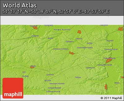 Physical 3D Map of the Area around 54° 26' 3" N, 43° 25' 29" E