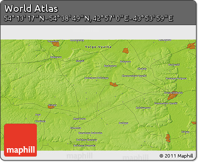 Physical 3D Map of the Area around 54° 26' 3" N, 43° 25' 29" E
