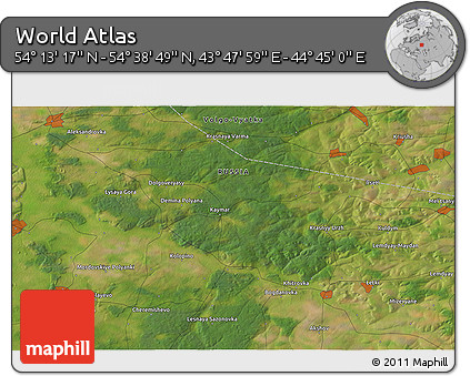 Satellite 3D Map of the Area around 54° 26' 3" N, 44° 16' 29" E