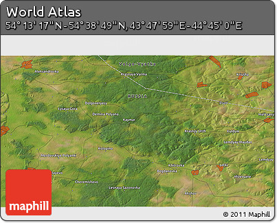 Satellite 3D Map of the Area around 54° 26' 3" N, 44° 16' 29" E