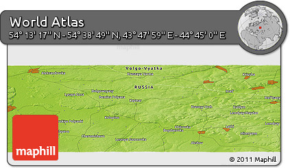 Physical Panoramic Map of the Area around 54° 26' 3" N, 44° 16' 29" E
