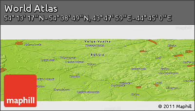 Physical Panoramic Map of the Area around 54° 26' 3" N, 44° 16' 29" E