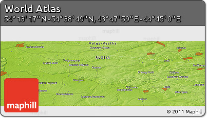 Physical Panoramic Map of the Area around 54° 26' 3" N, 44° 16' 29" E