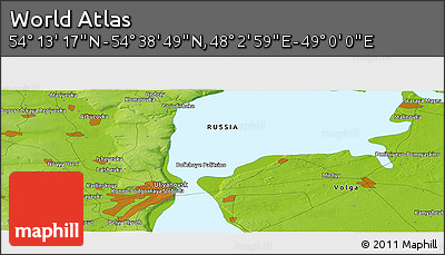 Physical Panoramic Map of the Area around 54° 26' 3" N, 48° 31' 29" E