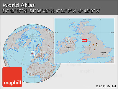 Gray Location Map of the Area around 54° 26' 3" N, 4° 10' 30" W
