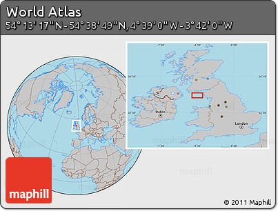 Gray Location Map of the Area around 54° 26' 3" N, 4° 10' 30" W