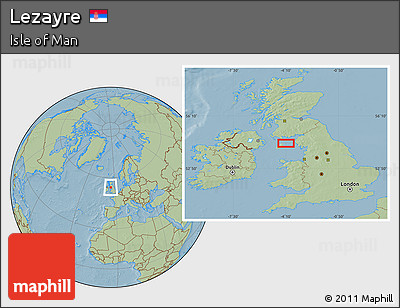 Savanna Style Location Map of Lezayre, hill shading