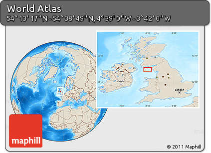 Shaded Relief Location Map of the Area around 54° 26' 3" N, 4° 10' 30" W
