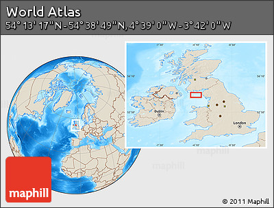 Shaded Relief Location Map of the Area around 54° 26' 3" N, 4° 10' 30" W
