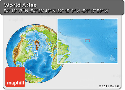 Physical Location Map of the Area around 54° 26' 3" N, 51° 46' 29" W