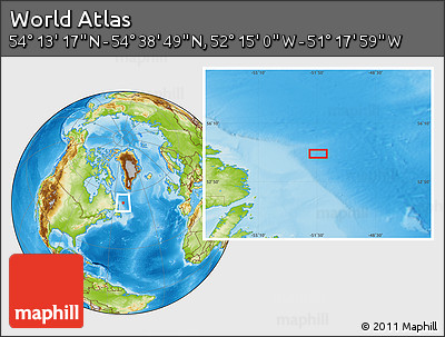 Physical Location Map of the Area around 54° 26' 3" N, 51° 46' 29" W