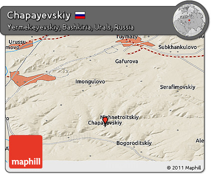 Shaded Relief Panoramic Map of Chapayevskiy