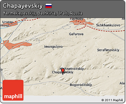Shaded Relief Panoramic Map of Chapayevskiy