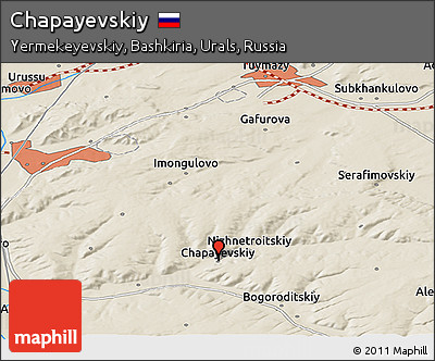 Shaded Relief Panoramic Map of Chapayevskiy