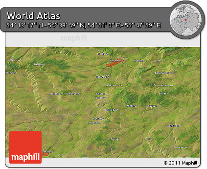 Satellite 3D Map of the Area around 54° 26' 3" N, 55° 19' 30" E
