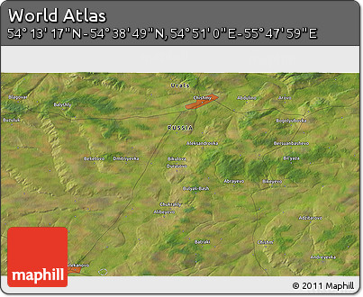 Satellite 3D Map of the Area around 54° 26' 3" N, 55° 19' 30" E