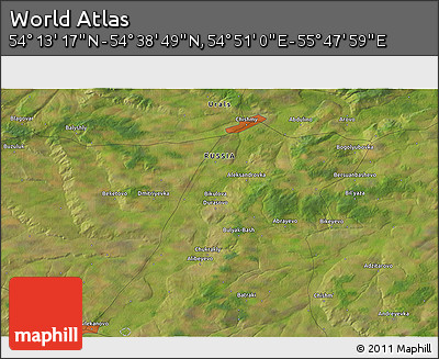 Satellite 3D Map of the Area around 54° 26' 3" N, 55° 19' 30" E