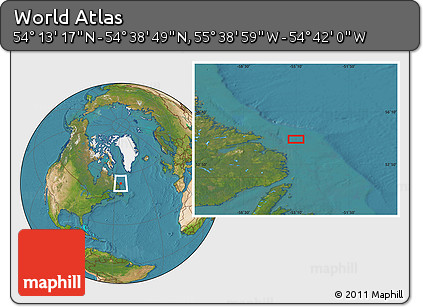 Satellite Location Map of the Area around 54° 26' 3" N, 55° 10' 29" W