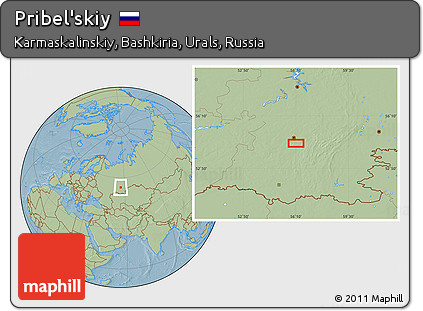 Savanna Style Location Map of Pribel'skiy, hill shading