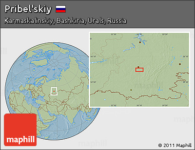 Savanna Style Location Map of Pribel'skiy, hill shading