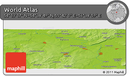 Physical Panoramic Map of the Area around 54° 26' 3" N, 56° 10' 29" E