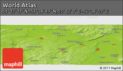 Physical Panoramic Map of the Area around 54° 26' 3" N, 56° 10' 29" E