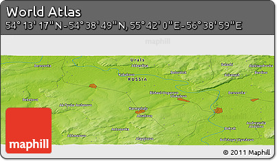 Physical Panoramic Map of the Area around 54° 26' 3" N, 56° 10' 29" E