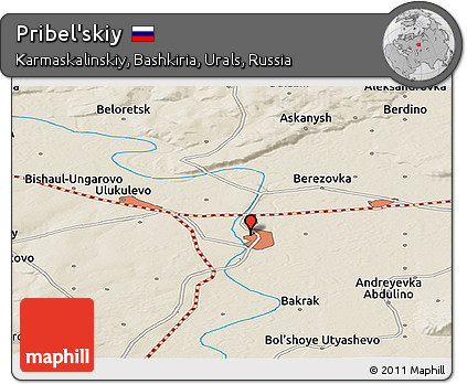 Shaded Relief Panoramic Map of Pribel'skiy