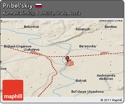 Shaded Relief Panoramic Map of Pribel'skiy