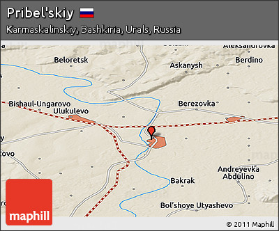 Shaded Relief Panoramic Map of Pribel'skiy