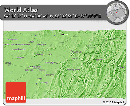 Political 3D Map of the Area around 54° 26' 3" N, 57° 1' 29" E