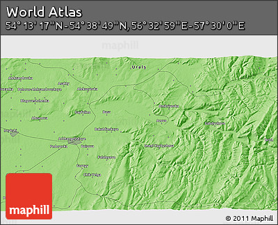 Political 3D Map of the Area around 54° 26' 3" N, 57° 1' 29" E