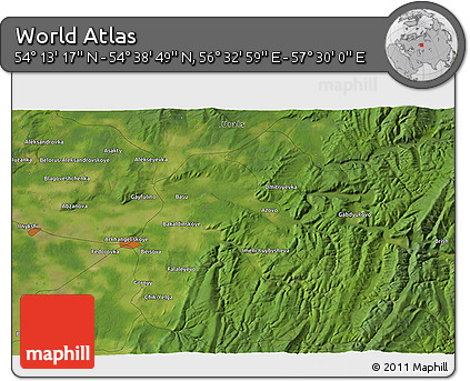 Satellite 3D Map of the Area around 54° 26' 3" N, 57° 1' 29" E