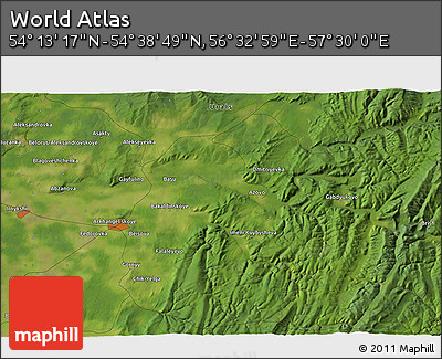 Satellite 3D Map of the Area around 54° 26' 3" N, 57° 1' 29" E