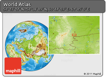 Physical Location Map of the Area around 54° 26' 3" N, 61° 16' 29" E