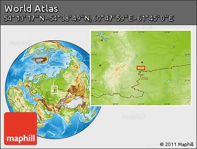 Physical Location Map of the Area around 54° 26' 3" N, 61° 16' 29" E