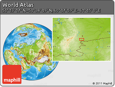 Physical Location Map of the Area around 54° 26' 3" N, 61° 16' 29" E