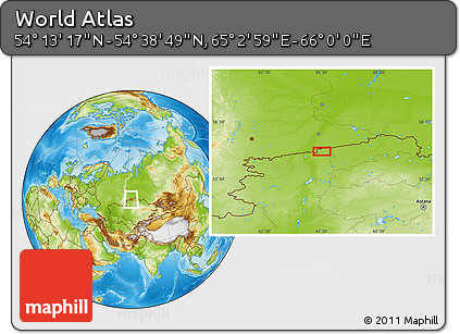 Physical Location Map of the Area around 54° 26' 3" N, 65° 31' 30" E
