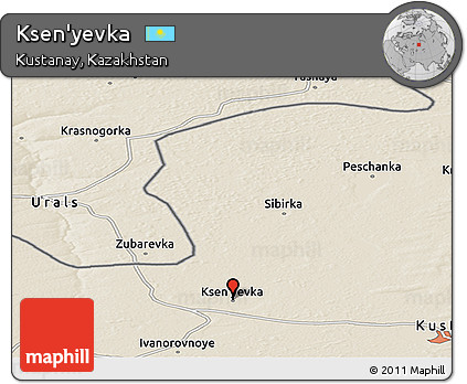 Shaded Relief Panoramic Map of Ksen'yevka
