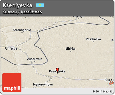 Shaded Relief Panoramic Map of Ksen'yevka